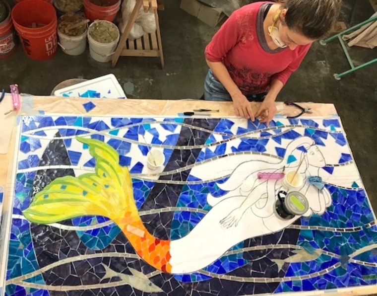 Crafting a beautiful mermaid mosaic artwork by Rachel Rodi.