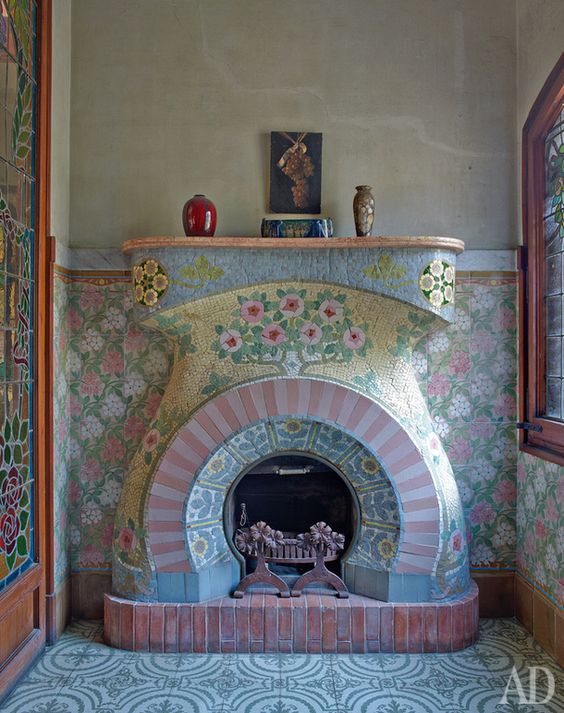 Exclusive mosaic fireplace.
