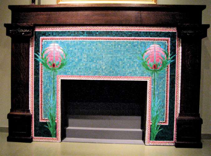Gorgeous fireplace mosaic artwork. 