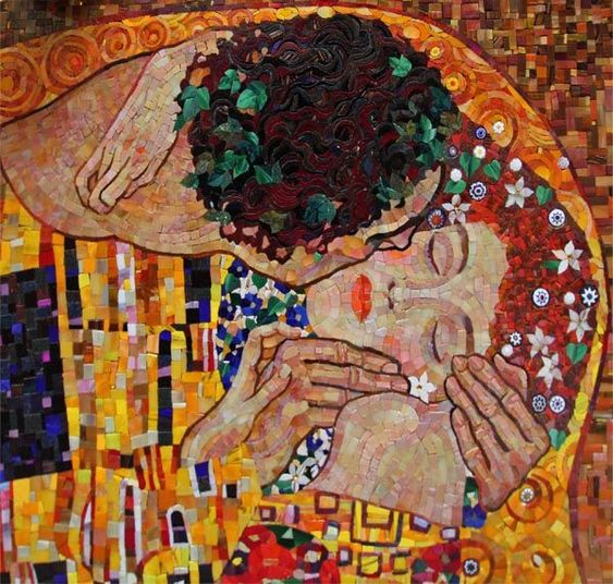 The Kiss mosaic reproduction by Yulia Nazarova | Mosaic Artwork inspiration by Mosaics Lab