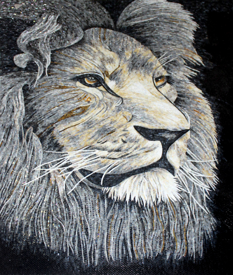 Stunning Mural Mosaic Design of a lion by Mosaics Lab.