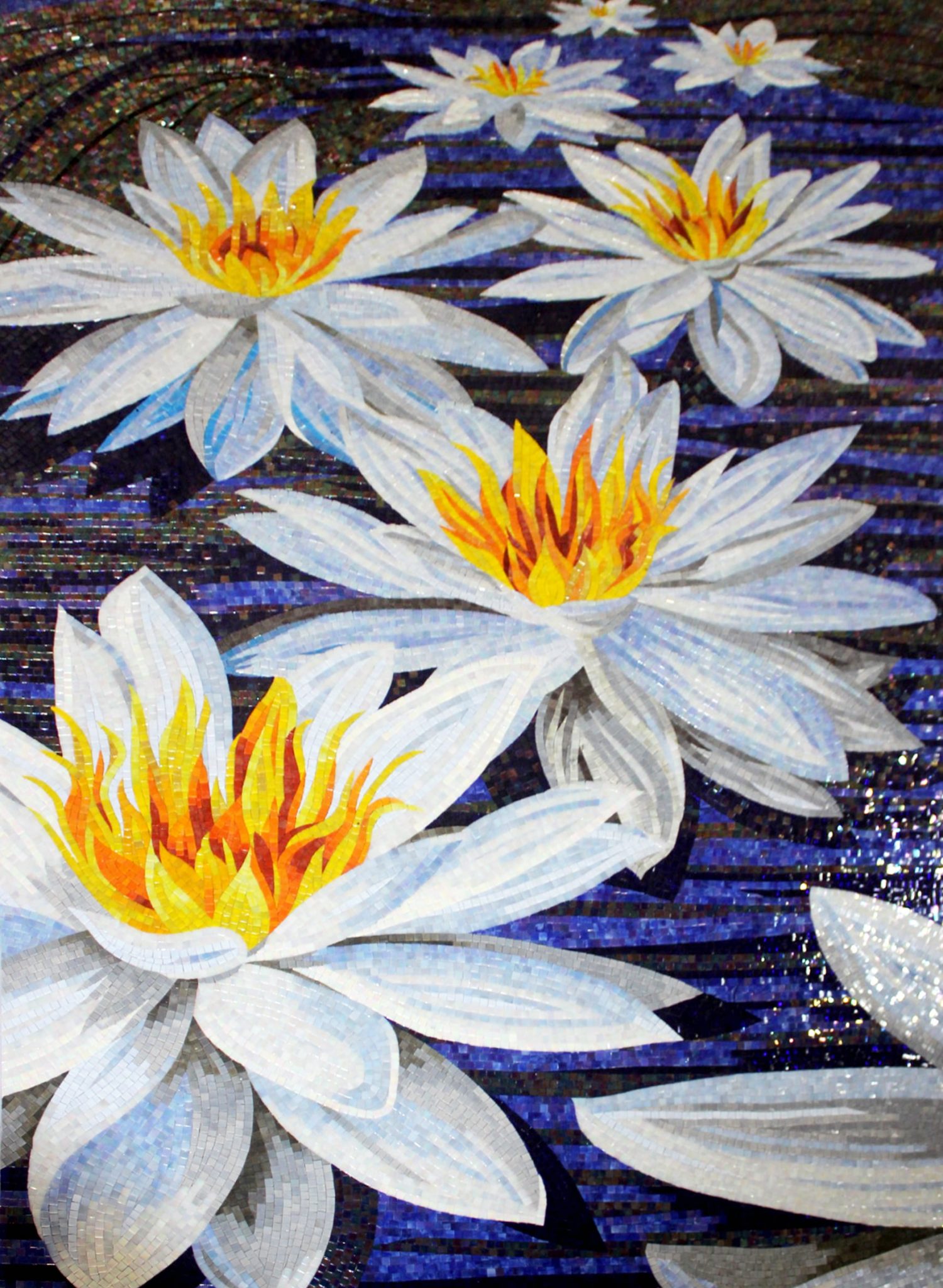 Water lilies mosaic backsplash by Mosaics Lab