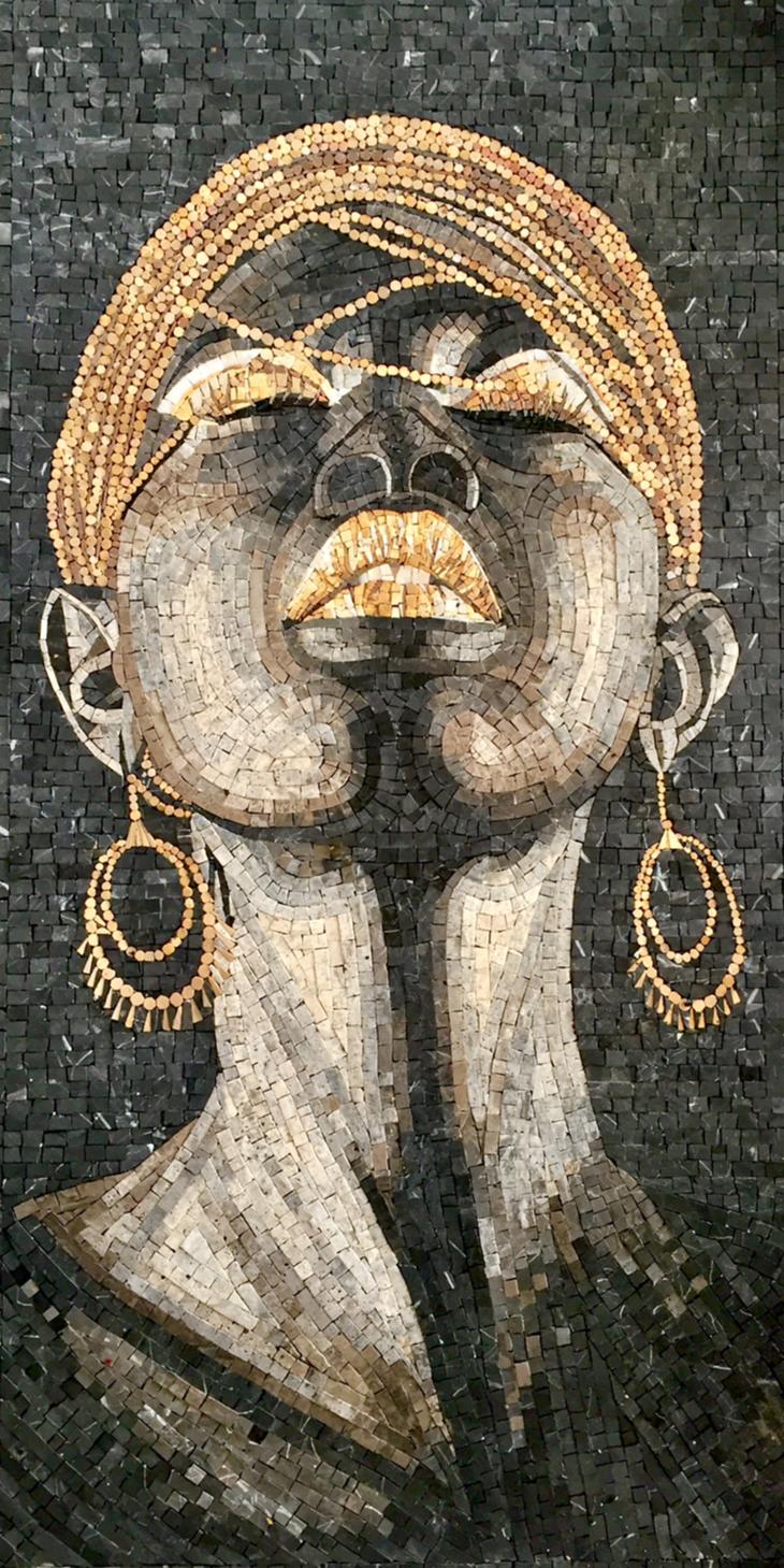 Black and regal mosaic design that features a black woman
