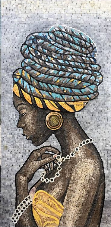 Elegant mosaic portrait of a black woman of a black woman by Mosaics Lab
