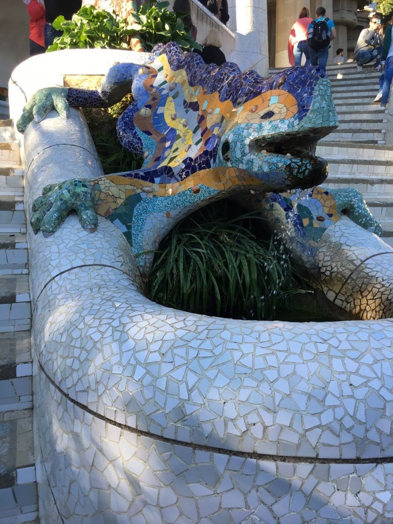 Gaudi's mosaic reptile, Park Guell. Mosaic Art Destination