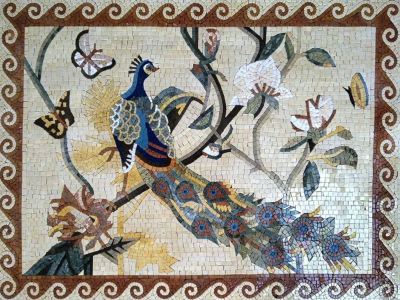 Peacock Mosaic Artwork, Peacock Mosaic Murals, Peacock Designs