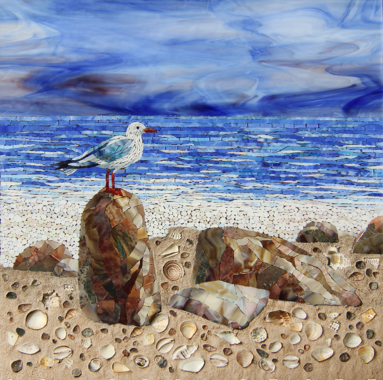Beach Mosaic Scenery, Mosaic Art, Mosaic Artwork