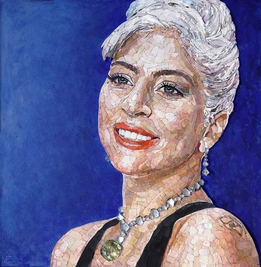 Mosaic Portrait Mural of Lady Gaga