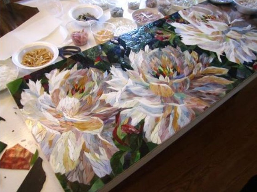 Glass_Mosaic_Mural - Mosaic_Design - Flower_Mosaic_Artwork