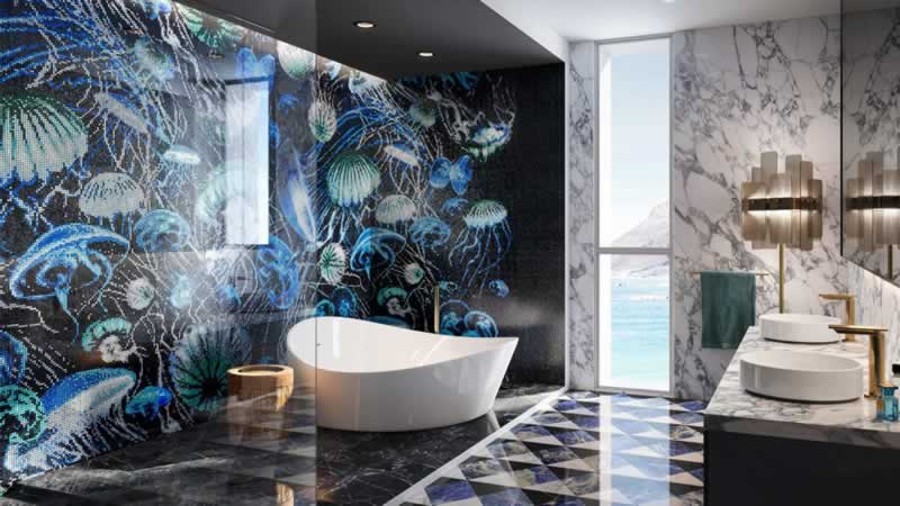 Beautiful handmade mosaic bathroom backsplash design
